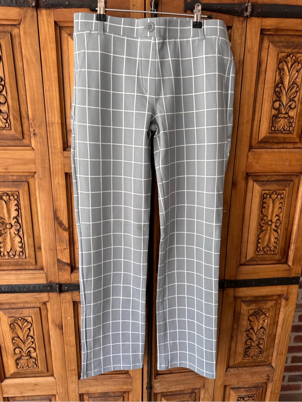 Betabrand Gray Windowpane Straight-Leg Pants